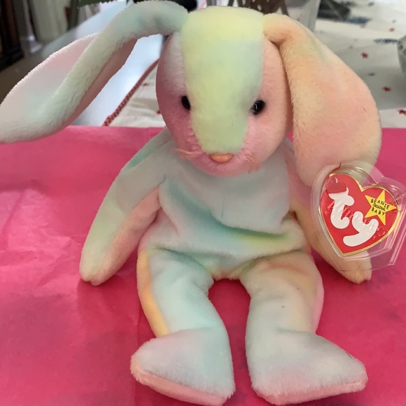 Ty Beanie Baby Retired Hippie Rainbow Rabbit - Picture 7 of 8